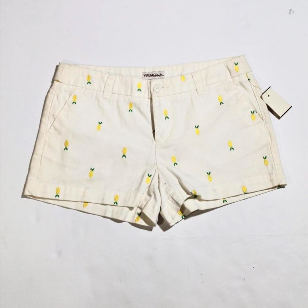 Merona Cream Jean Shorts with Yellow Pineapple Embroidery